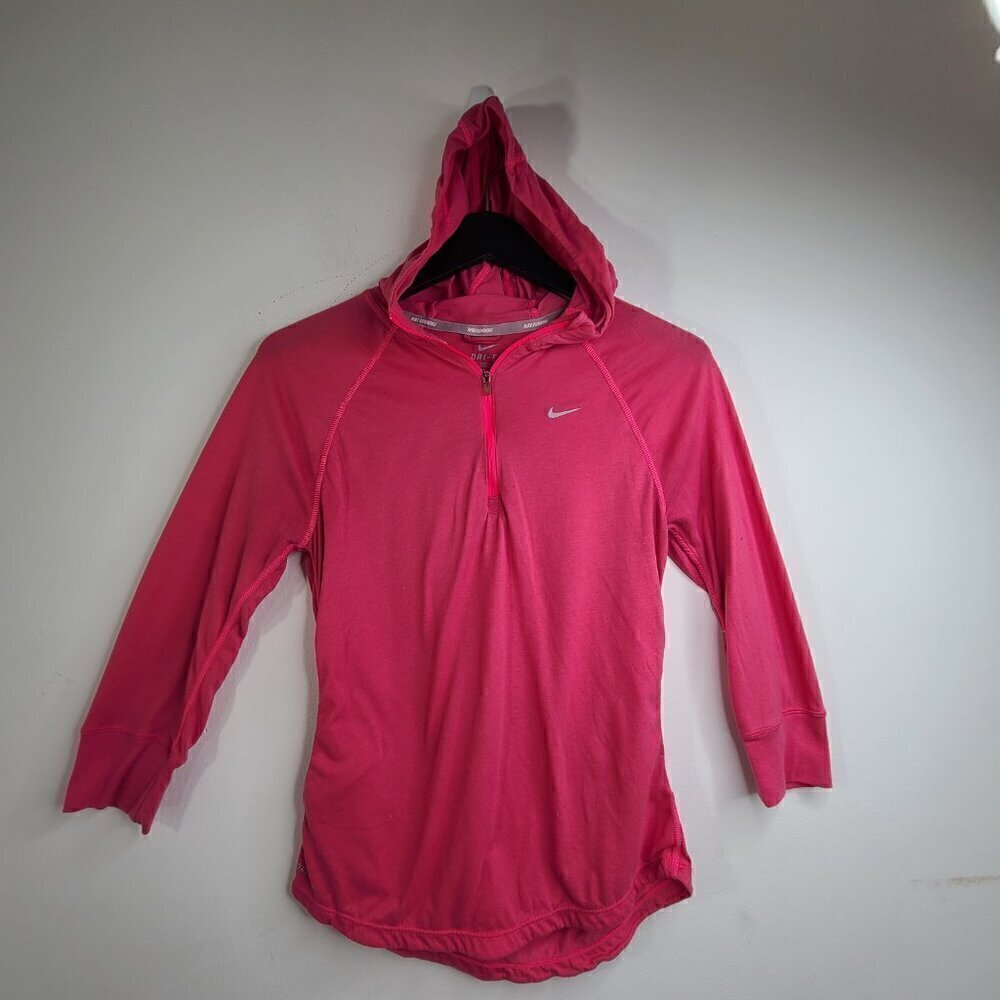 Nike Light Pink Dri Fit Pullover Active Long Sleeve Shirt Hoodie Quarter Zip